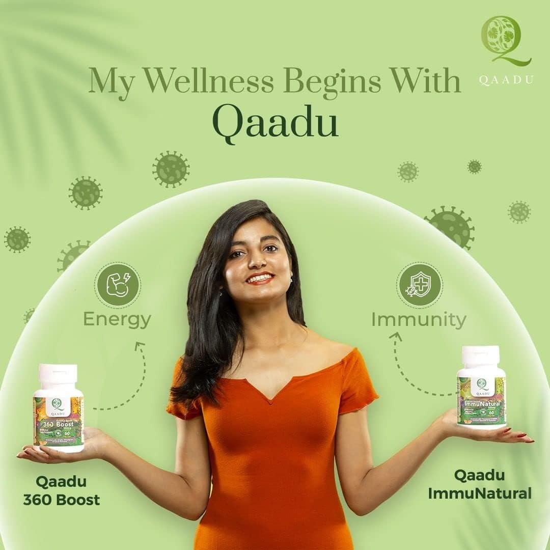 Organic Ayurvedic Immunity Boosters for Adults | QAADU ImmuNatural 60 Capsules | Vegan Formula with Ashwagandha Tulsi Amla Haldi Mulethi Giloy | 500mg