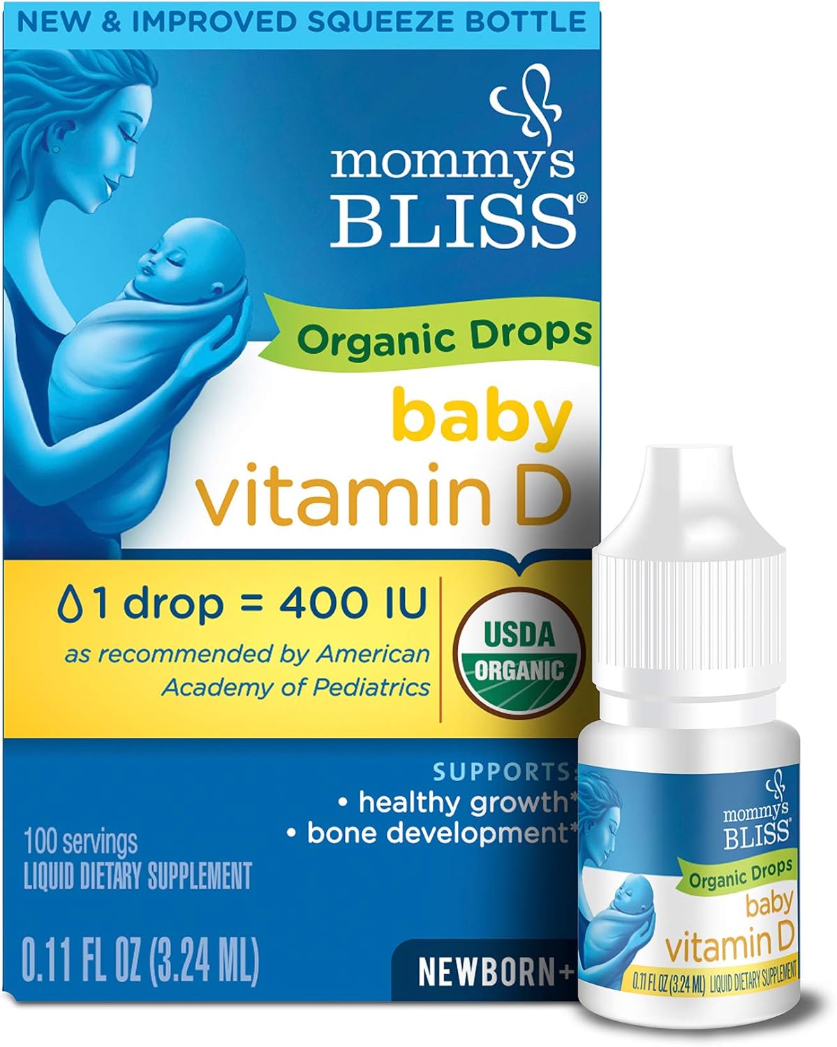 Organic Baby Vitamin D Drops and Baby Probiotic Drops Combo Pack - 100 Servings Vitamin D, 30 Servings Probiotic