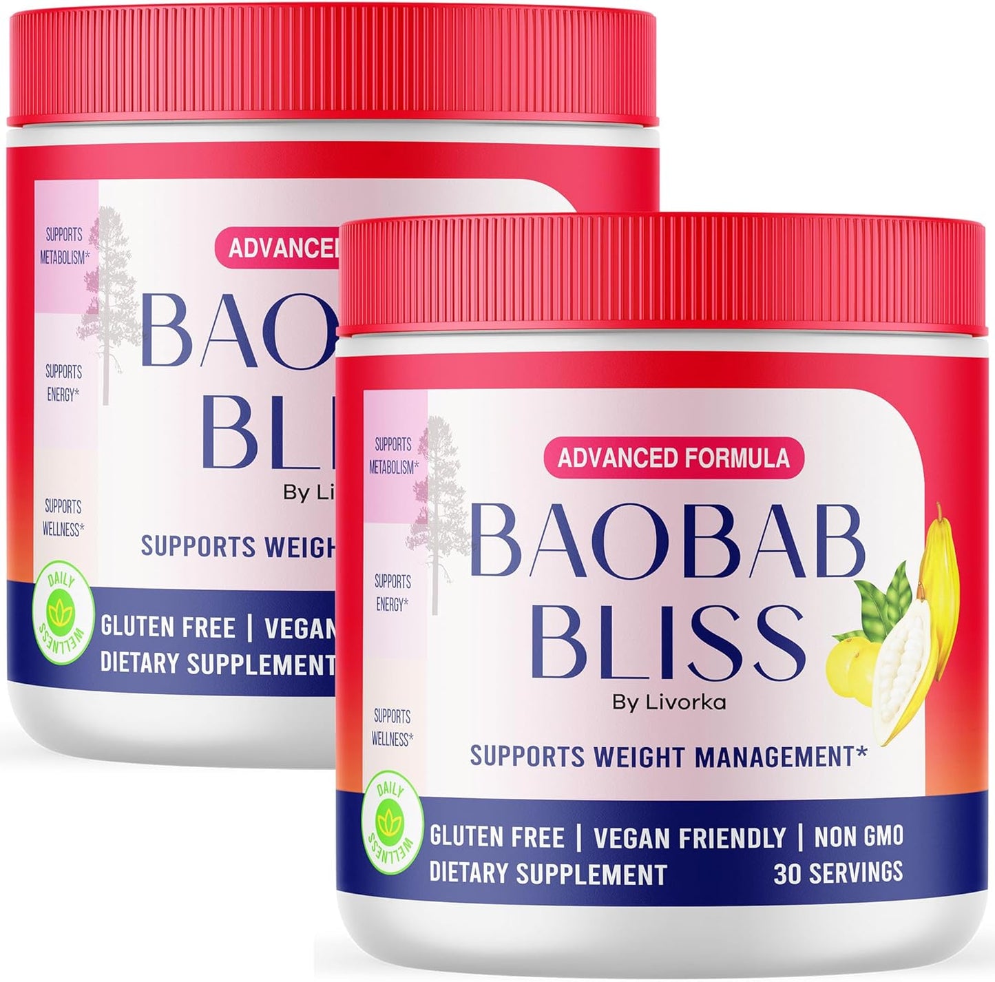 Organic Baobab Bliss Powder (2 Pack) - All Natural Fiber Supplement with 60 Servings, 2 Month Supply
