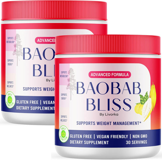 Organic Baobab Bliss Powder (2 Pack) - All Natural Fiber Supplement with 60 Servings, 2 Month Supply
