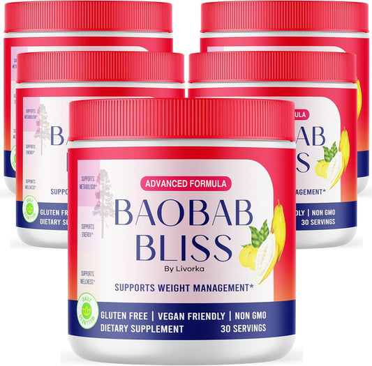 Organic Baobab Bliss Powder (5 Pack) - Natural Fiber Supplement - 150 Servings - 5 Months Supply