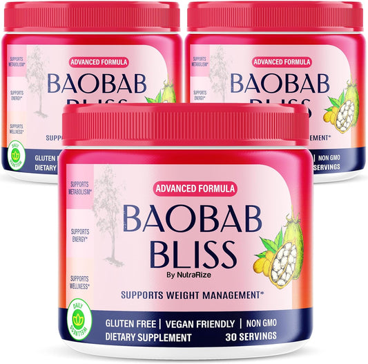 Organic Baobab Bliss Powder Trio Pack for Fitness & Health - Native African Coffee & Detox Fiber Supplement - 90 Servings