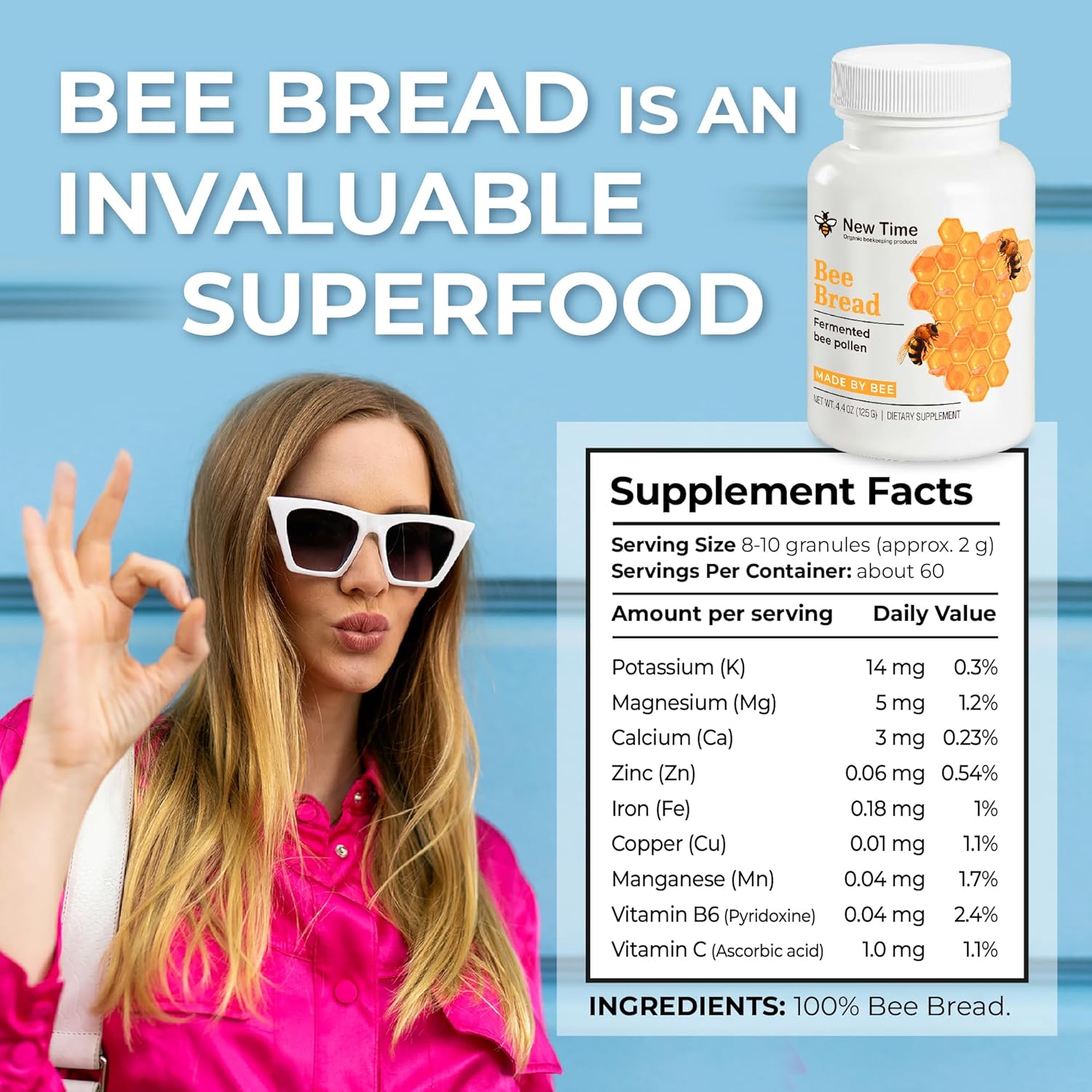 Organic Bee Bread: Fermented Bee Pollen 4.4oz - 100% Natural Superfood Granules for Breast Growth & Immune Support