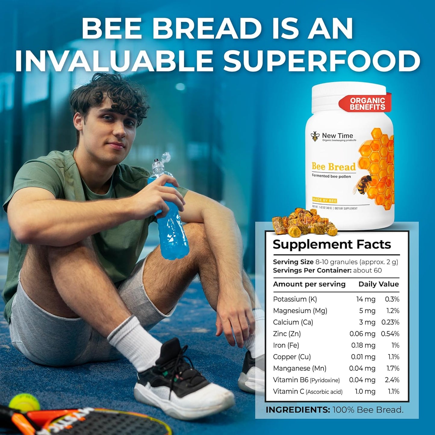 Organic Bee Bread: Fermented Bee Pollen 4.4oz - 100% Natural Superfood Granules for Breast Growth & Immune Support