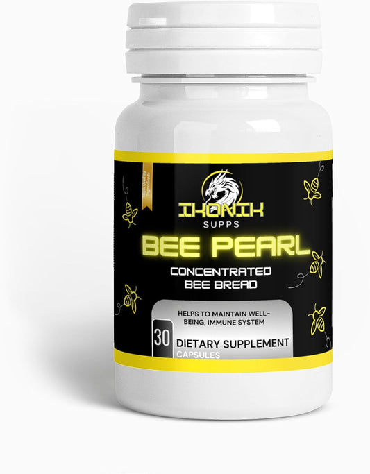 Organic Bee Pollen Capsules with Honey - Natural Multivitamin for Energy, Metabolism, Sleep - 30 Capsules