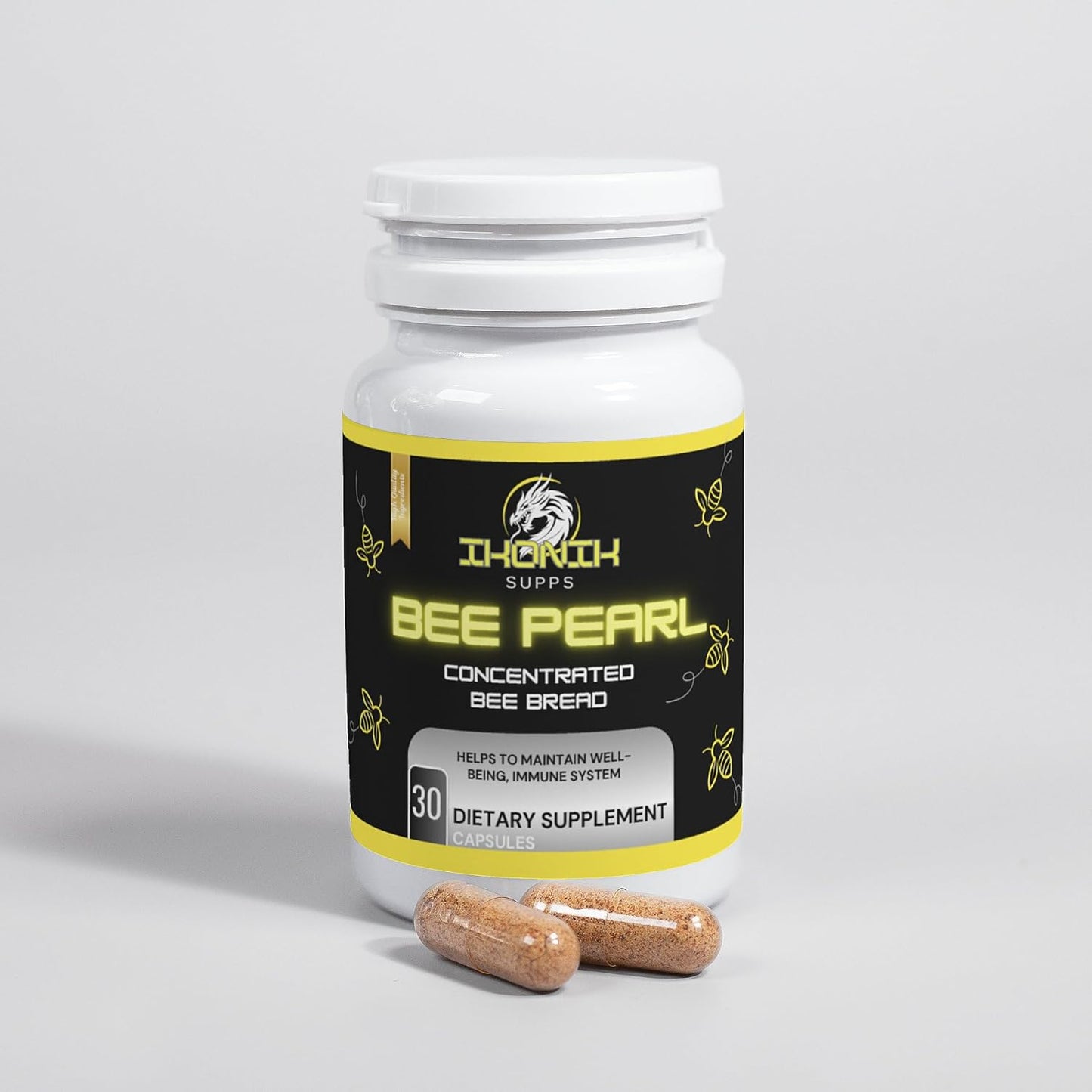 Organic Bee Pollen Capsules with Honey - Natural Multivitamin for Energy, Metabolism, Sleep - 30 Capsules