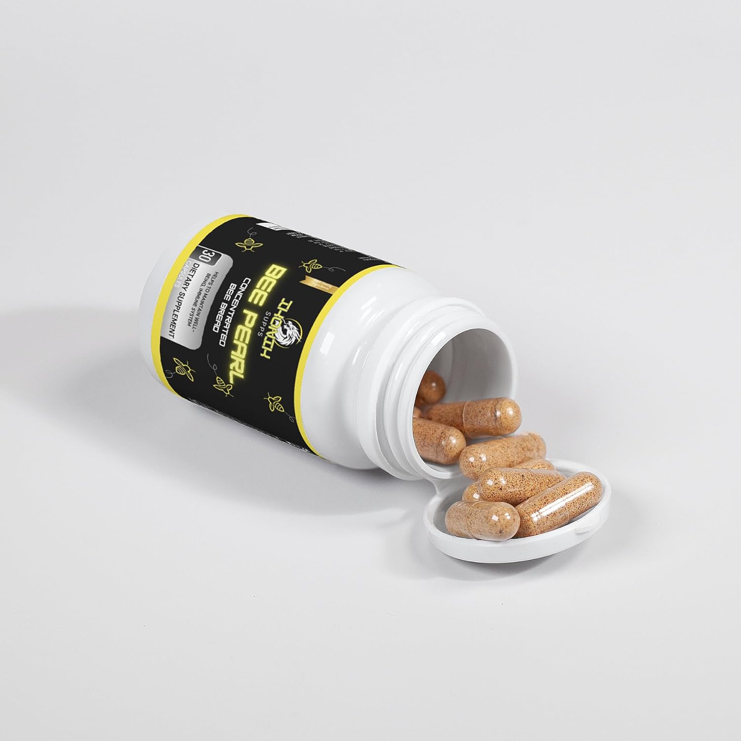 Organic Bee Pollen Capsules with Honey - Natural Multivitamin for Energy, Metabolism, Sleep - 30 Capsules