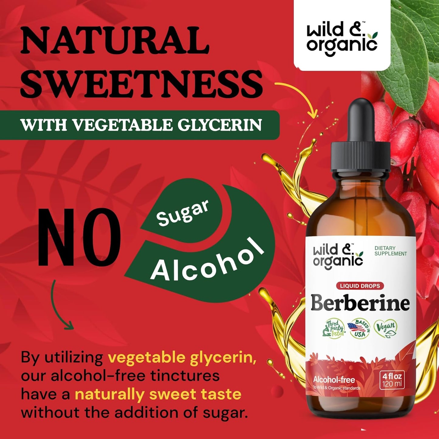 Organic Berberine Drops 500mg - Liquid HCL Supplement for Overall Support - Pure Extract Tincture - Vegan & Sugar-Free - 4 fl oz