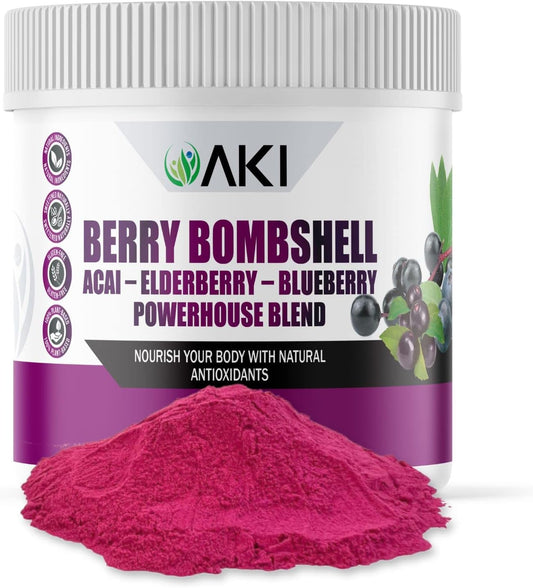 Organic Berry Bombshell Superfood Blend - Acai, Elderberry, Blueberry (5.3oz/150g) - Nutritious, Delicious, Vegan, Gluten-Free