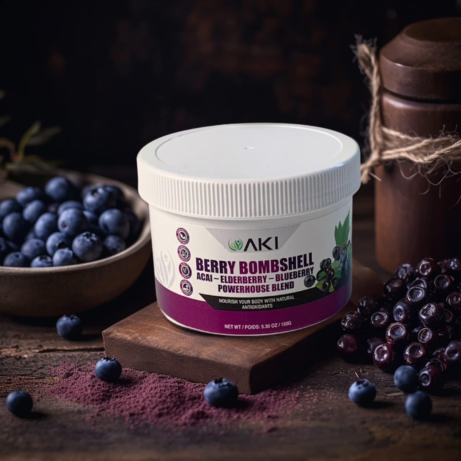 Organic Berry Bombshell Superfood Blend - Acai, Elderberry, Blueberry (5.3oz/150g) - Nutritious, Delicious, Vegan, Gluten-Free