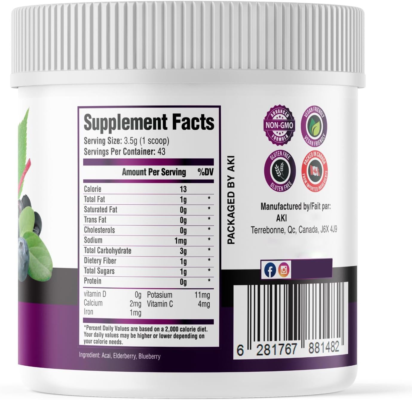 Organic Berry Bombshell Superfood Blend - Acai, Elderberry, Blueberry (5.3oz/150g) - Nutritious, Delicious, Vegan, Gluten-Free