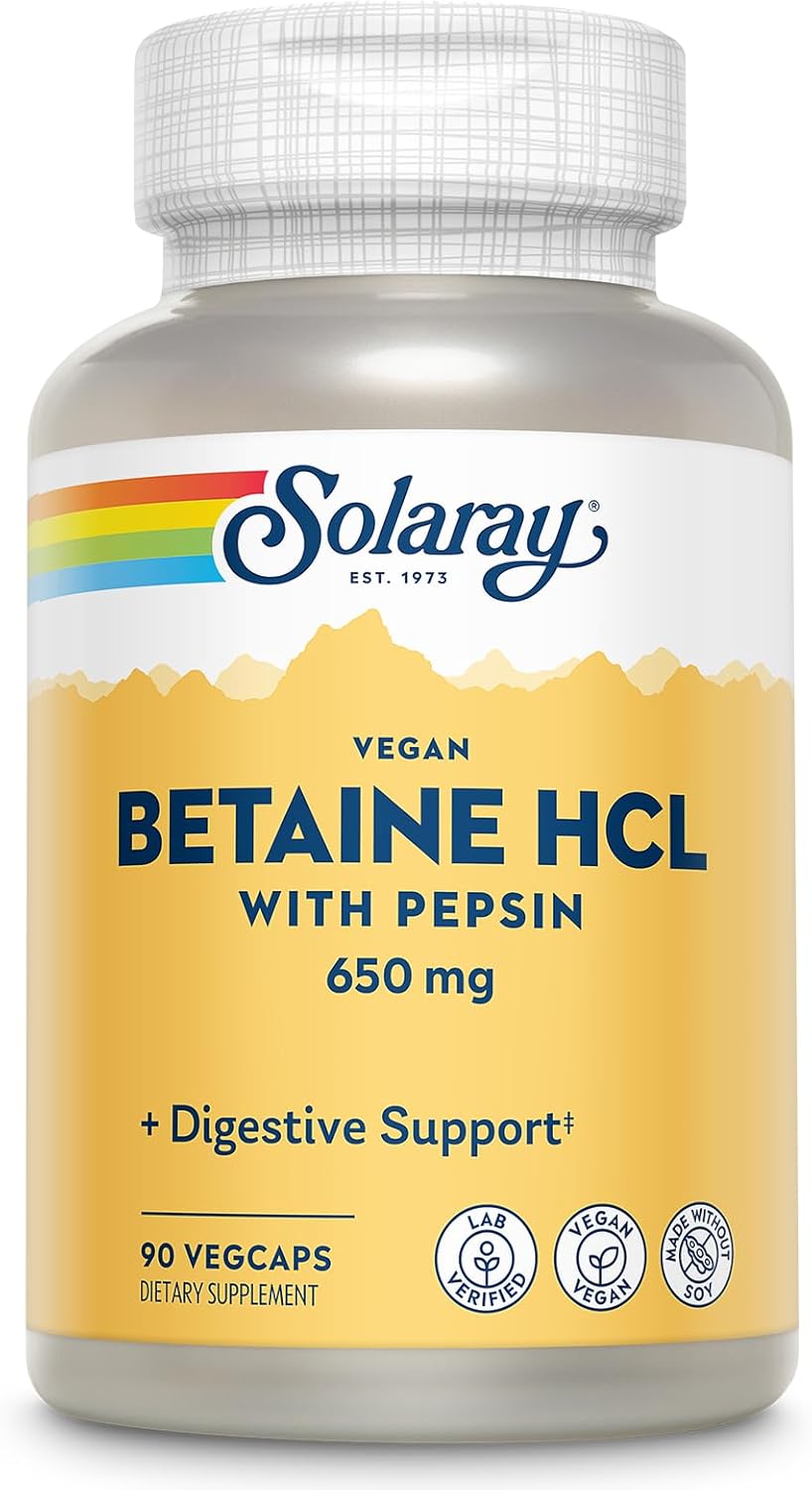 Organic Betaine HCL with Pepsin - Digestive Enzyme Supplement for Gut Health - Vegan Formula with Hydrochloric Acid - 90 VegCaps - 60-Day Guarantee