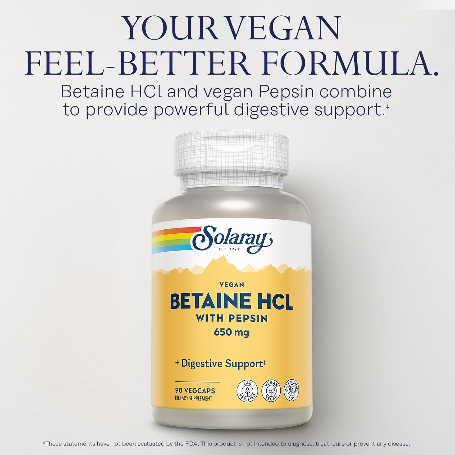 Organic Betaine HCL with Pepsin - Digestive Enzyme Supplement for Gut Health - Vegan Formula with Hydrochloric Acid - 90 VegCaps - 60-Day Guarantee