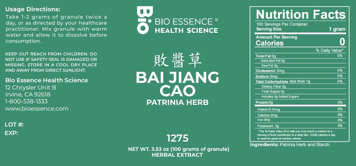 Organic Bio Essence Health Science Bai Jiang Cao Patrinia Herb (Raw) 100g - 1275 Formula