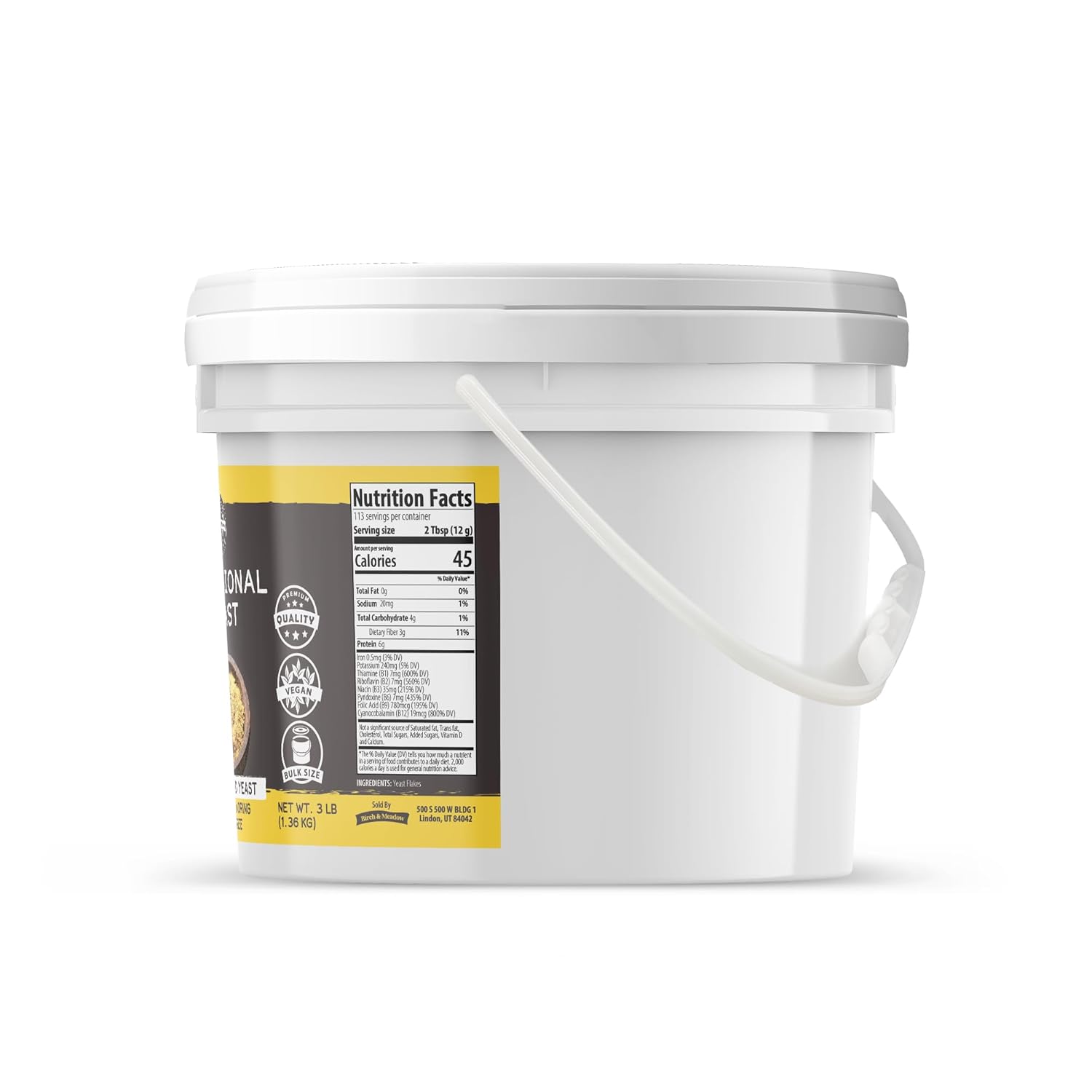 Organic Birch & Meadow Nutritional Yeast Flakes - 1 Gallon Bulk Size for Popcorn and More