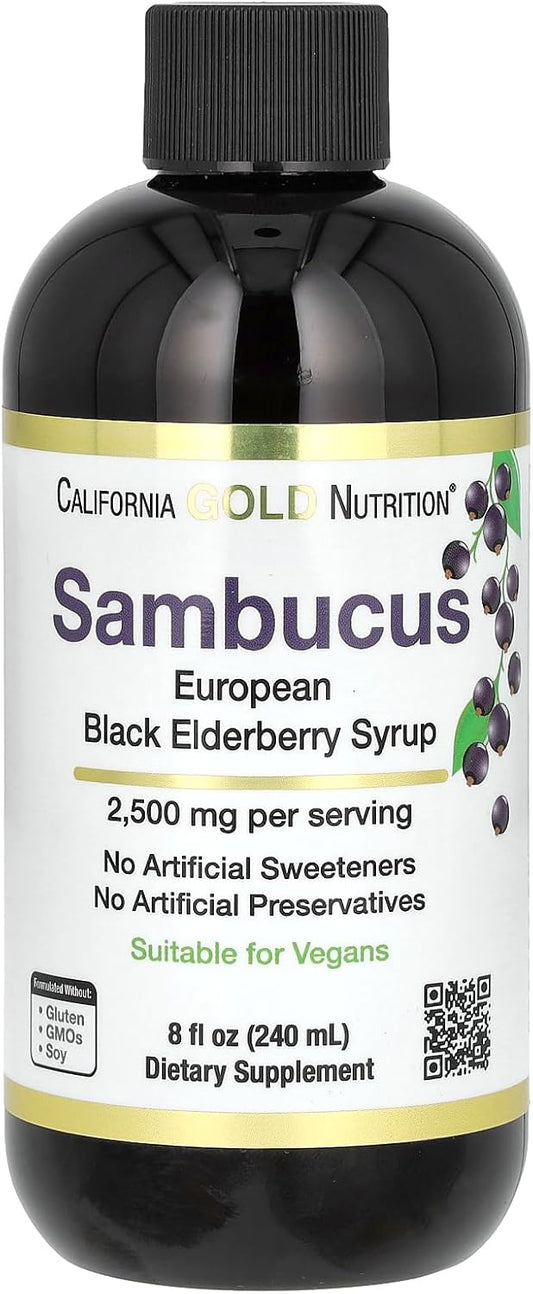 Organic Black Elderberry Syrup Concentrate for Seasonal Immune Support - 2500mg, 8 fl oz - No Preservatives or Sweeteners