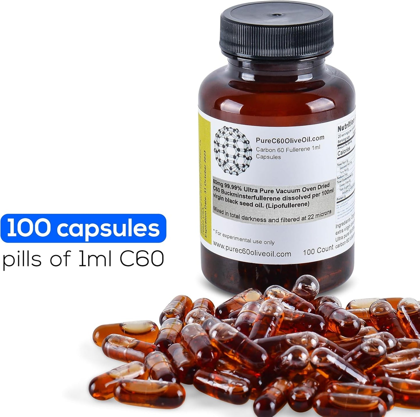 Organic Black Seed Oil Capsules 100ml - 80mg C60 Solvent Free - Food Grade - Leading Global Producer of Carbon 60 Black Seed Oil