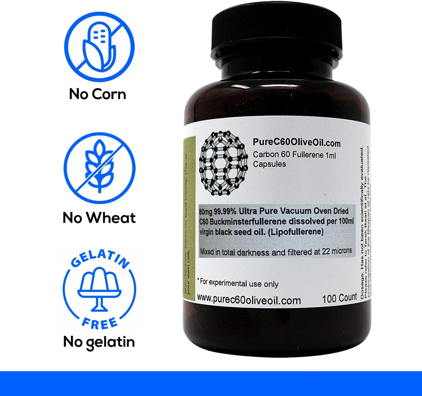 Organic Black Seed Oil Capsules 100ml - 80mg C60 Solvent Free - Food Grade - Leading Global Producer of Carbon 60 Black Seed Oil
