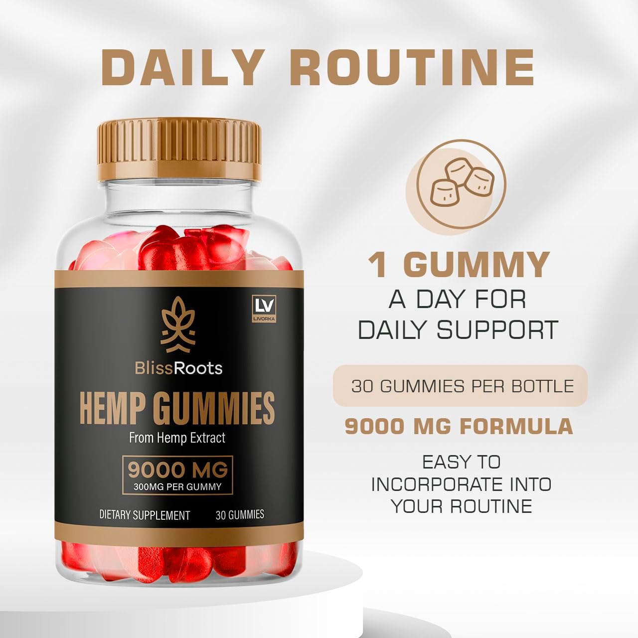 Organic BlissRoots Gummies 90 Count - 3 Month Supply, 300mg per Gummy