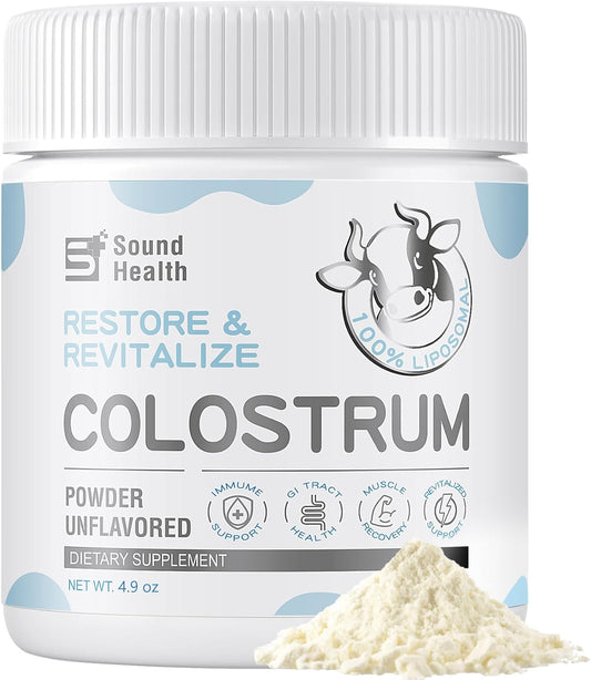 Organic Bovine Colostrum Powder Supplement for Gut Health, Hair Growth, Beauty, Immune Support - Unflavored (146g) - SoundHealth