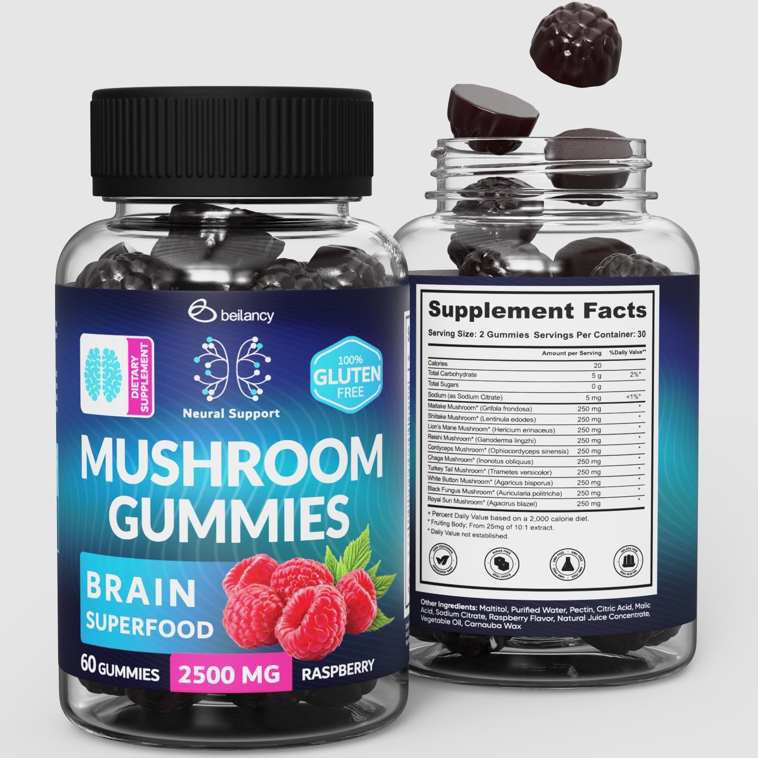 Organic Brain Boost Gummies with Lion’s Mane, Reishi, Cordyceps - Focus & Clarity Support