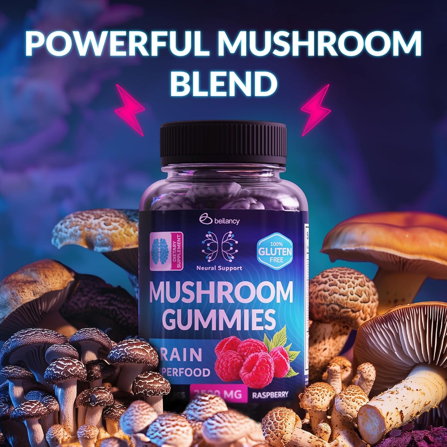 Organic Brain Boost Gummies with Lion’s Mane, Reishi, Cordyceps - Focus & Clarity Support