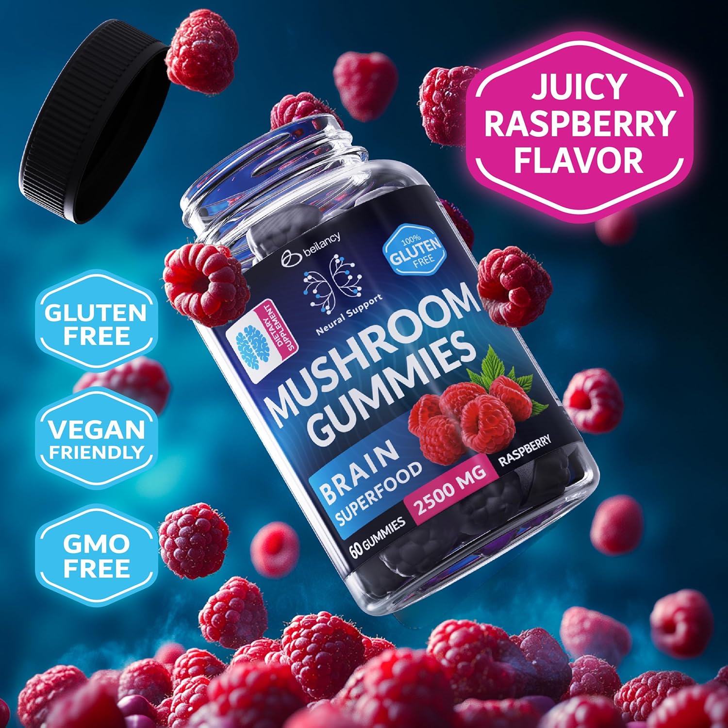 Organic Brain Boost Gummies with Lion’s Mane, Reishi, Cordyceps - Focus & Clarity Support