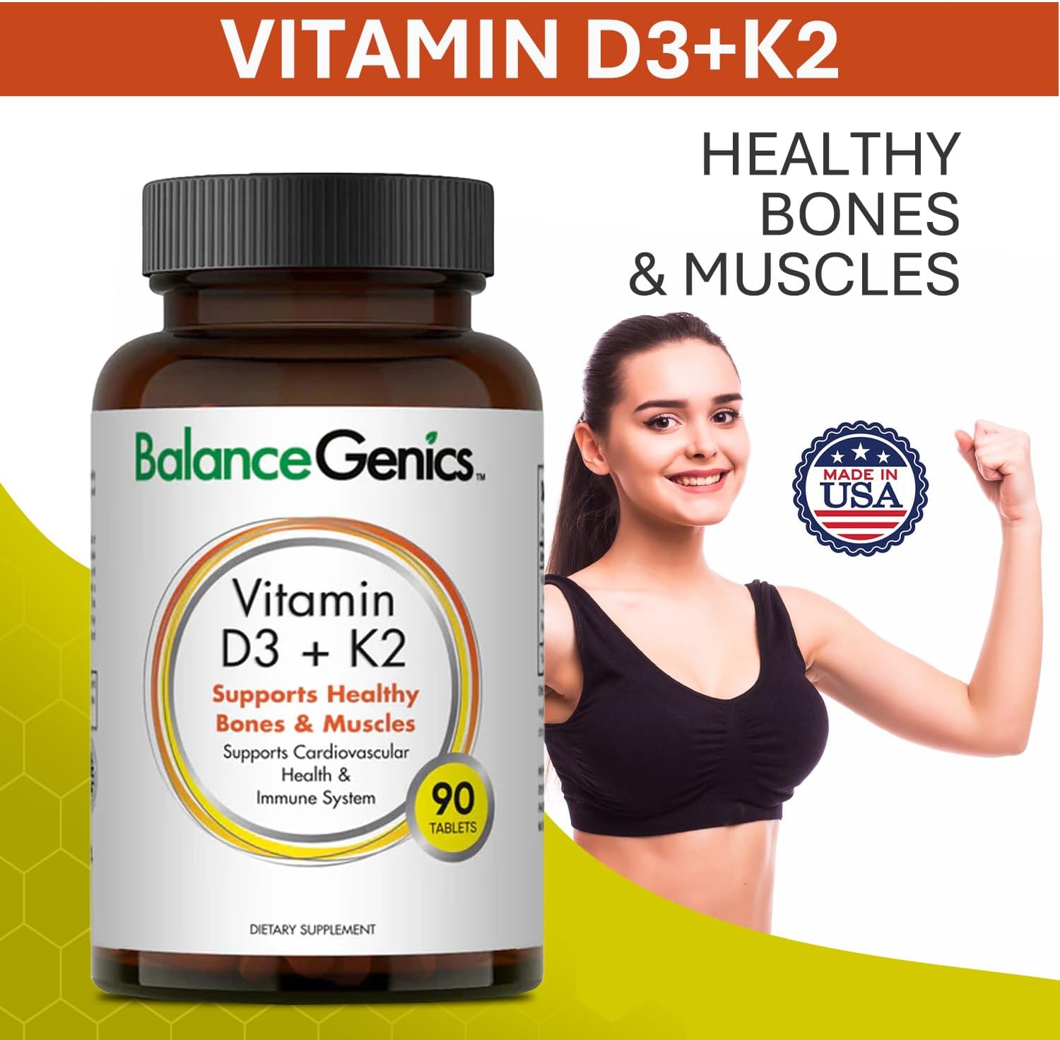 Organic Calcium Supplement with Vitamin D3 & K2 for Strong Bones and Immune Support - 50mcg D3 and 75mcg K2 - Muscle Function and Overall Wellness Formula