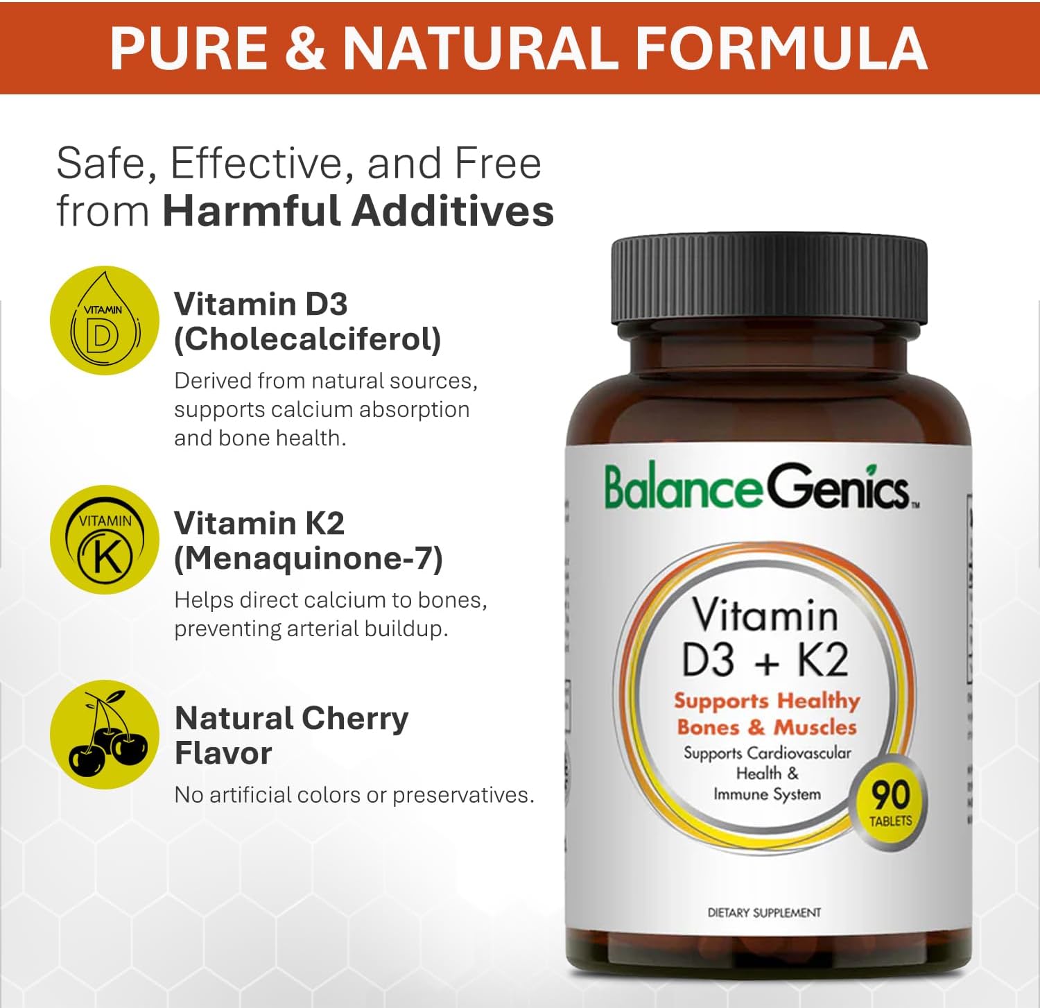 Organic Calcium Supplement with Vitamin D3 & K2 for Strong Bones and Immune Support - 50mcg D3 and 75mcg K2 - Muscle Function and Overall Wellness Formula