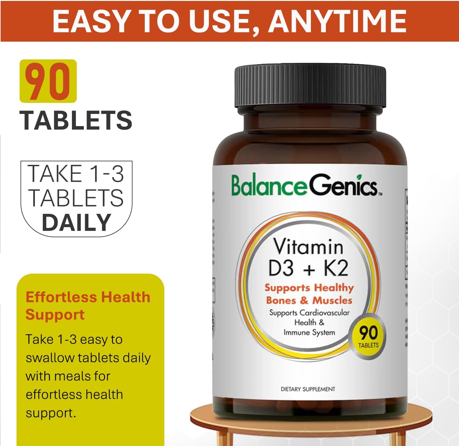 Organic Calcium Supplement with Vitamin D3 & K2 for Strong Bones and Immune Support - 50mcg D3 and 75mcg K2 - Muscle Function and Overall Wellness Formula
