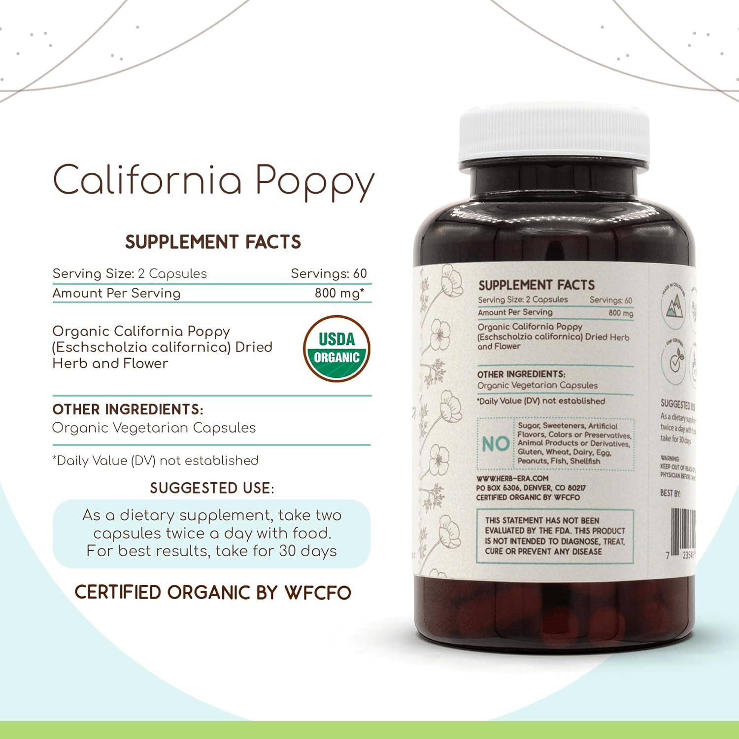 Organic California Poppy Capsules - 120 Count | Vegetarian Capsules with USDA Certified Organic California Poppy Herb and Flower
