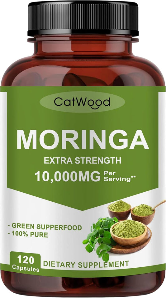 Organic CatWood Moringa Capsules - 10,000mg per Serving - Non-GMO and Gluten Free - 120 Capsules