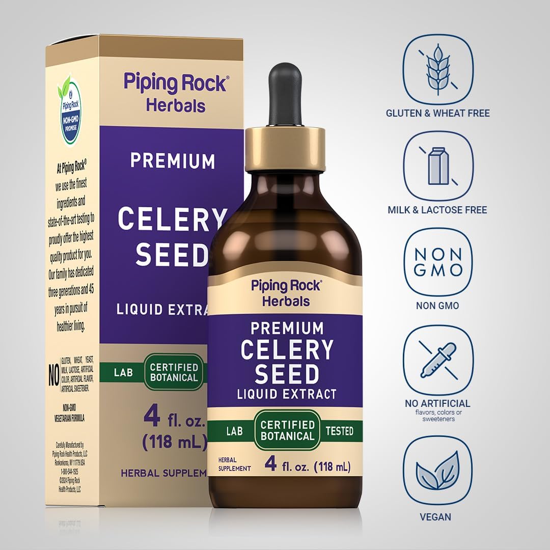 Organic Celery Seed Extract Liquid Tincture | 4 Fl Oz | Vegetarian, Non-Alcoholic Drops | GMO & Gluten Free