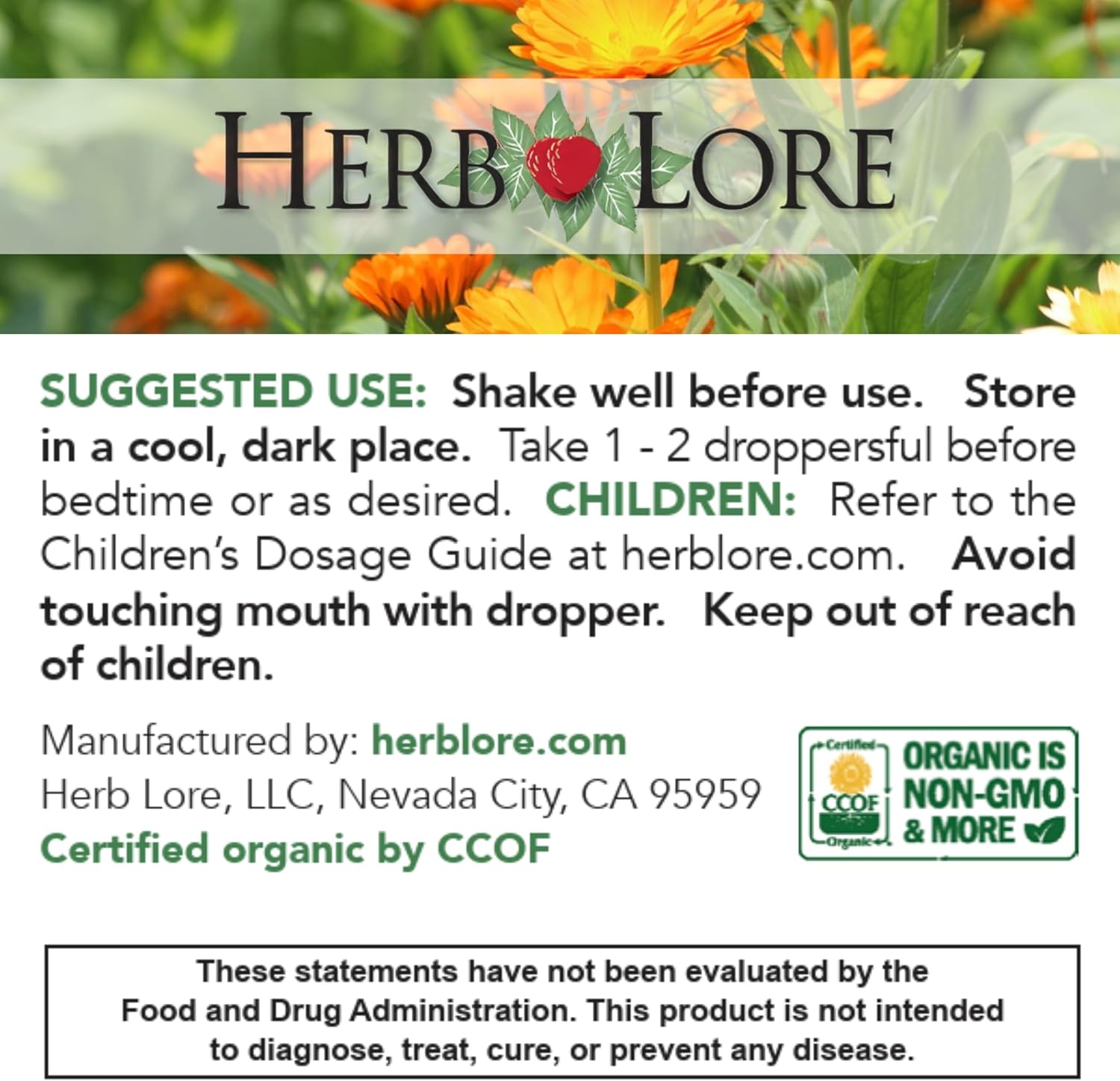 Organic Chamomile Tincture for Babies & Adults - Herb Lore Liquid Drops - Natural Sleep Aid without Melatonin - 4 fl oz