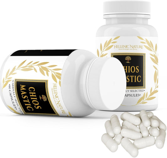 Organic Chios Mastic Gum Capsules for Health Improvement - Vegan Breath Care, Sugar-Free, Premium Herbs & Spices - Ideal for H Pylori, No Carb Diet
