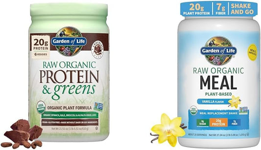 Organic Chocolate Protein Greens Powder, 22 oz - Vegan Meal Replacement Shake - Vanilla Pea Protein