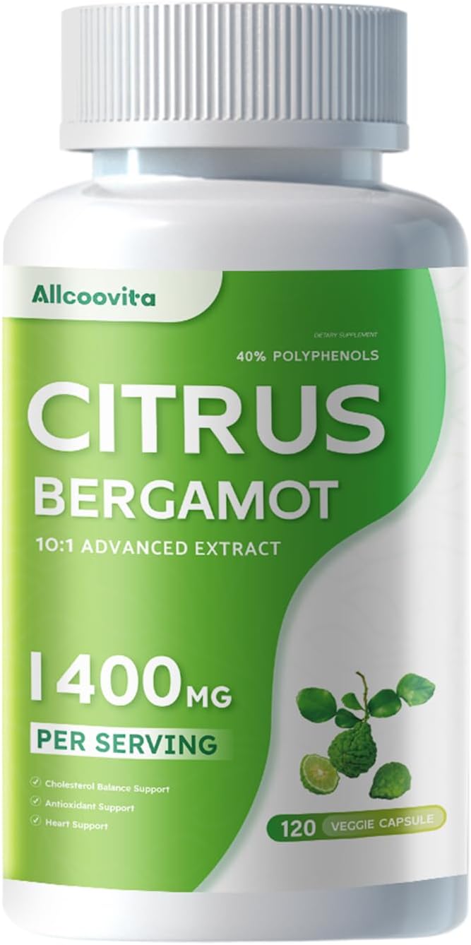 Organic Citrus Bergamot Capsules 1400mg - Heart Health Supplements with Essential Oil and Bioflavonoids - Non-GMO - 120 Pills for Women and Men