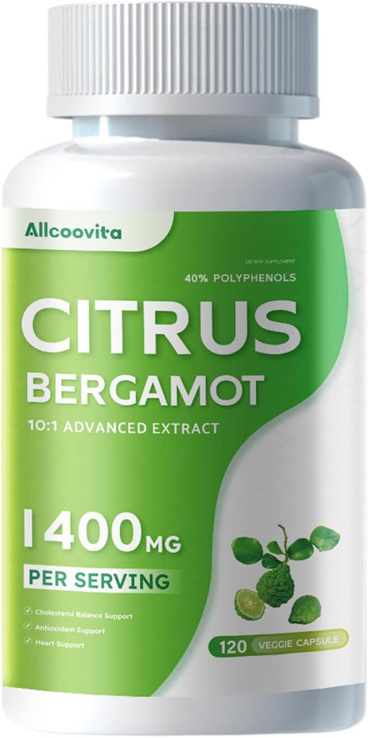 Organic Citrus Bergamot Capsules 1400mg - Heart Health Supplements with Essential Oil and Bioflavonoids - Non-GMO - 120 Pills for Women and Men