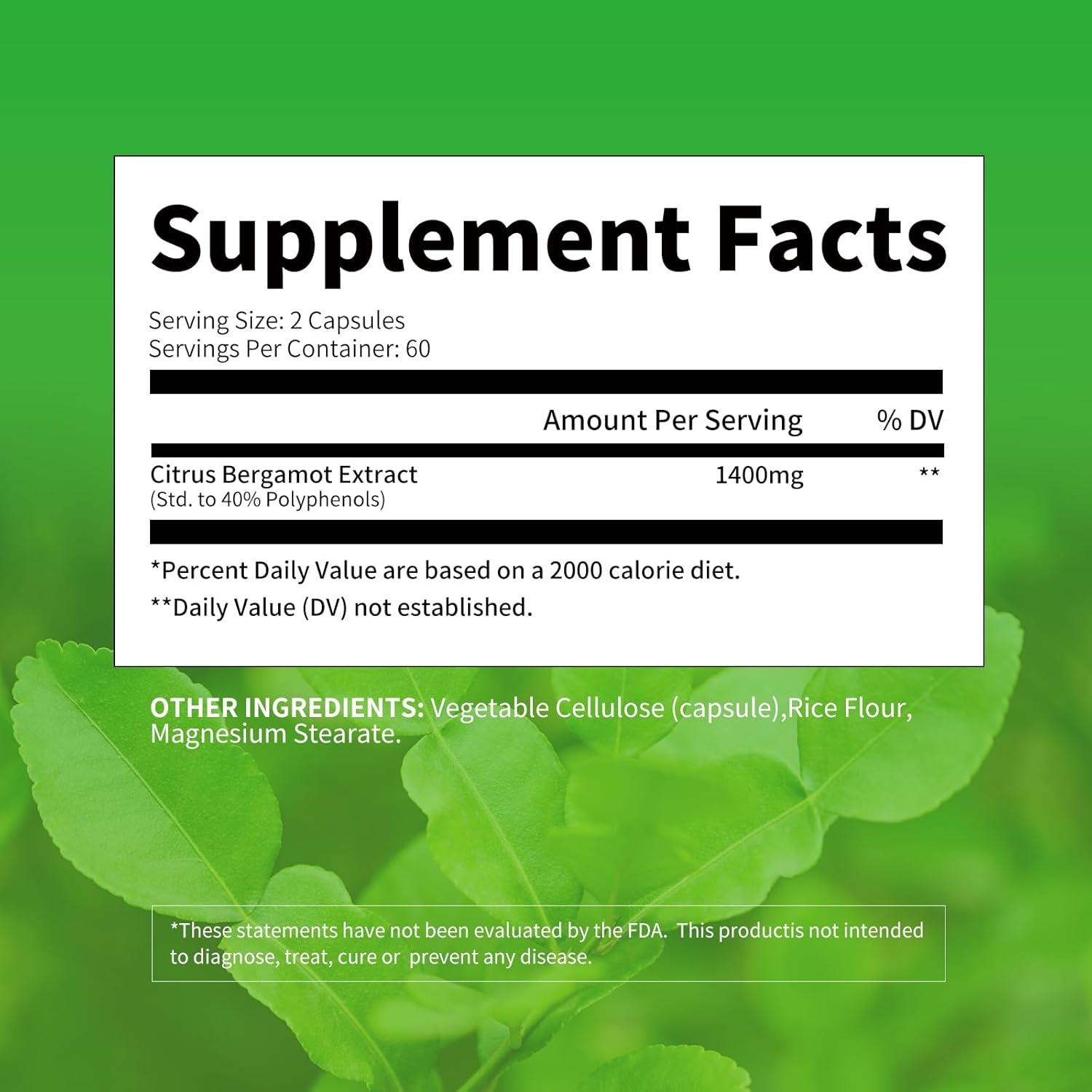Organic Citrus Bergamot Capsules 1400mg - Heart Health Supplements with Essential Oil and Bioflavonoids - Non-GMO - 120 Pills for Women and Men
