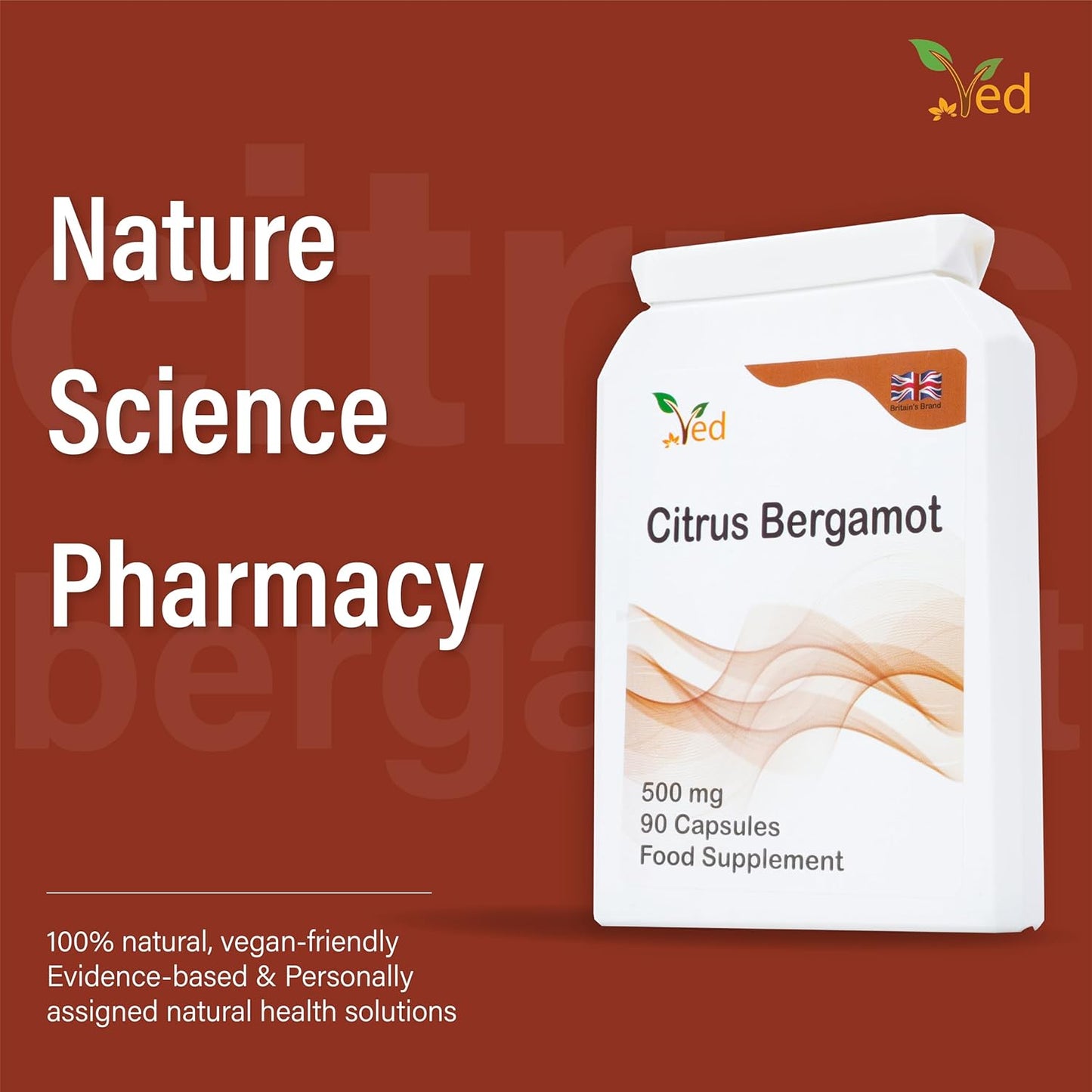 Organic Citrus Bergamot Extract Capsules - 500mg, 90 Count (3 Month Supply) by Ved