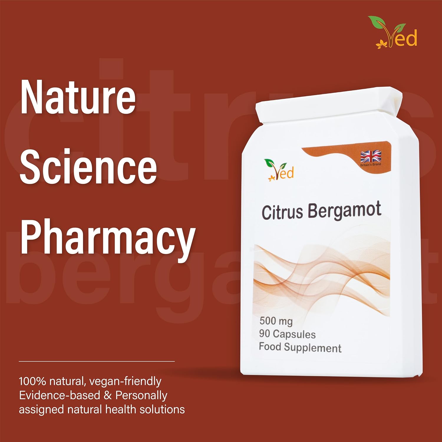 Organic Citrus Bergamot Extract Capsules - 500mg, 90 Count (3 Month Supply) by Ved
