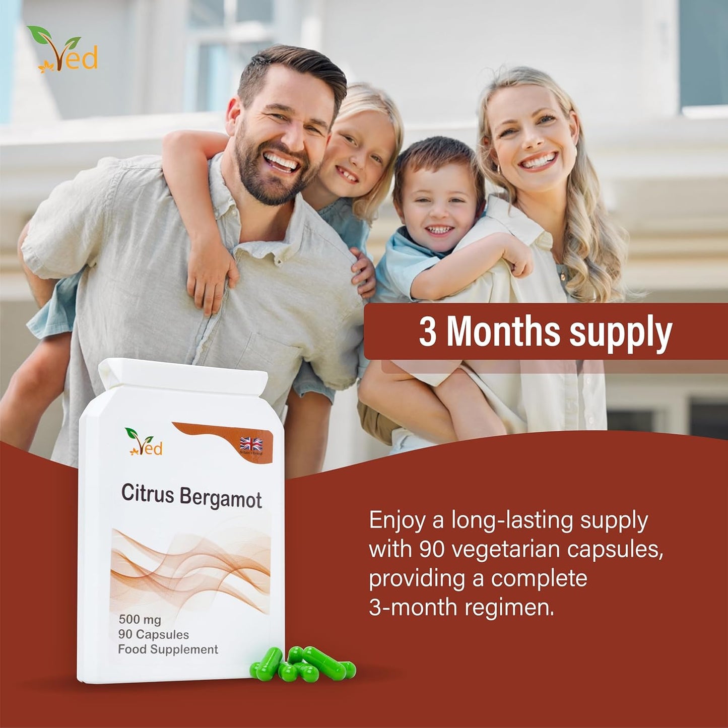 Organic Citrus Bergamot Extract Capsules - 500mg, 90 Count (3 Month Supply) by Ved
