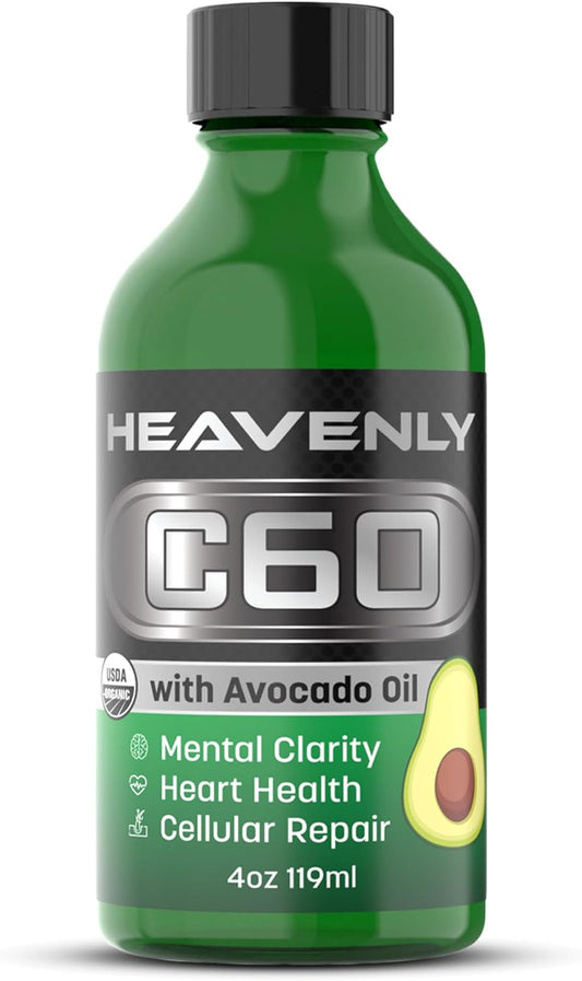 Organic Cold Pressed Avocado Oil with Sublimated C60 for Energy Boost and Mental Clarity - USA Made, GMP Certified for Safety - Slow Aging Naturally