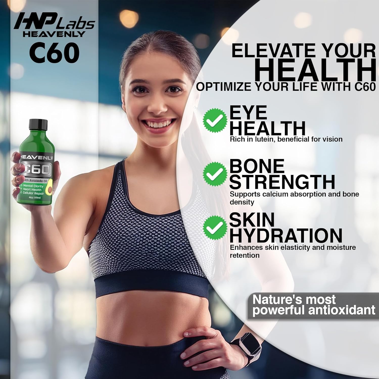 Organic Cold Pressed Avocado Oil with Sublimated C60 for Energy Boost and Mental Clarity - USA Made, GMP Certified for Safety - Slow Aging Naturally