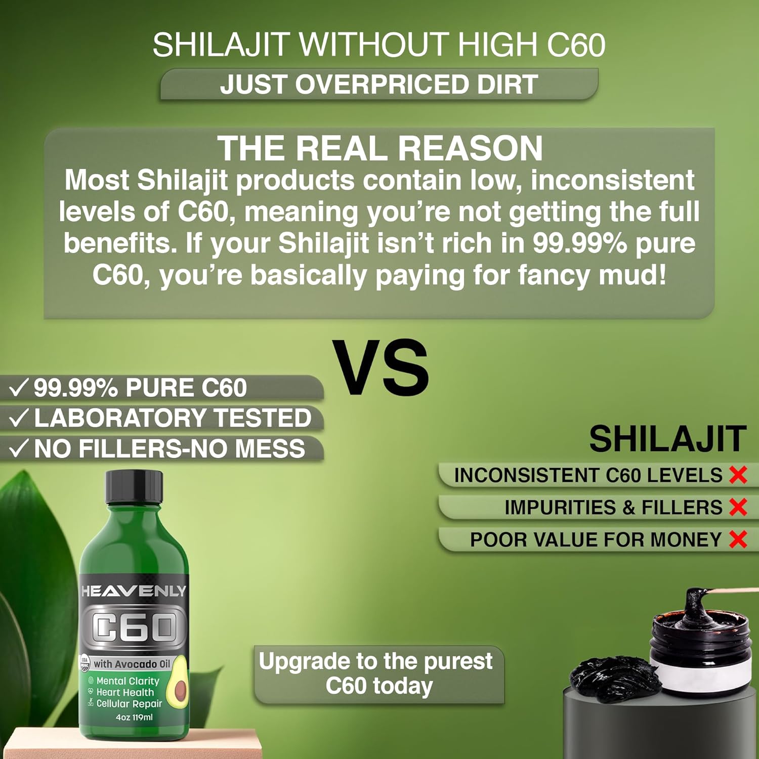 Organic Cold Pressed Avocado Oil with Sublimated C60 for Energy Boost and Mental Clarity - USA Made, GMP Certified for Safety - Slow Aging Naturally