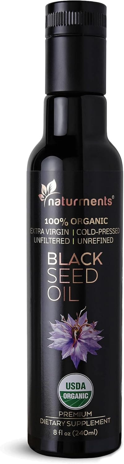 Organic Cold Pressed Black Seed Oil - USDA Certified, Vegan, Gluten Free, Nigella Sativa Oil for Immune Support, Joints, Digestion, Hair & Skin - 8oz
