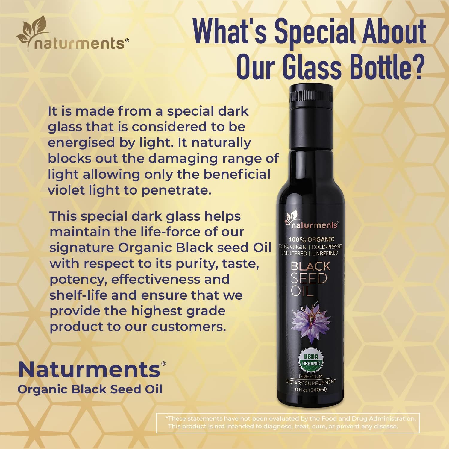 Organic Cold Pressed Black Seed Oil - USDA Certified, Vegan, Gluten Free, Nigella Sativa Oil for Immune Support, Joints, Digestion, Hair & Skin - 8oz