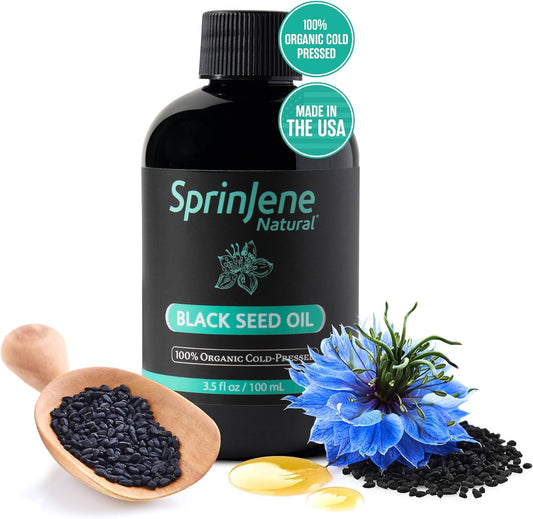 Organic Cold Pressed Black Seed Oil for Oral and Skin Health, 100% Pure Nigella Sativa, Omega 3 6 9, 3.5 fl oz