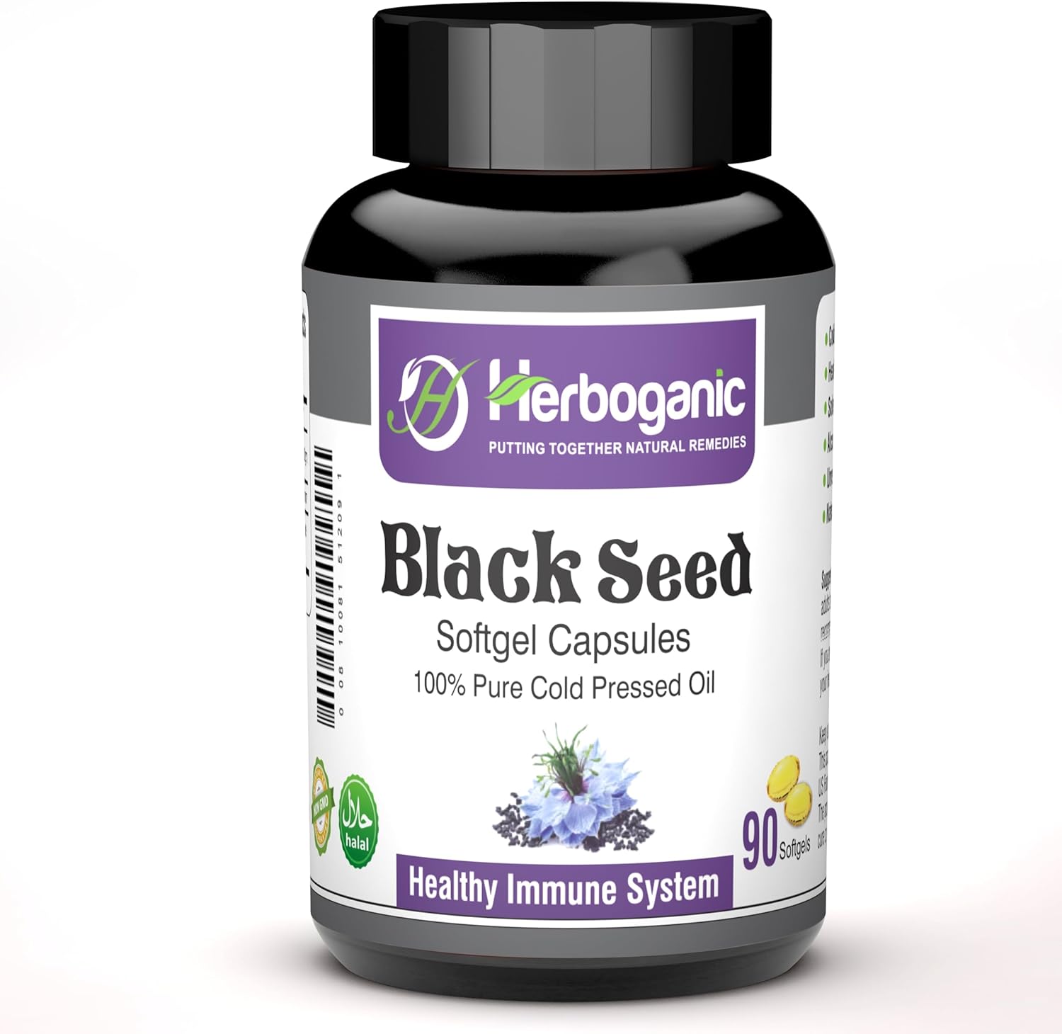 Organic Cold Pressed Black Seed Oil Softgel Capsules - 90 Count - Immunity Support & Overall Health - Herbal Blend