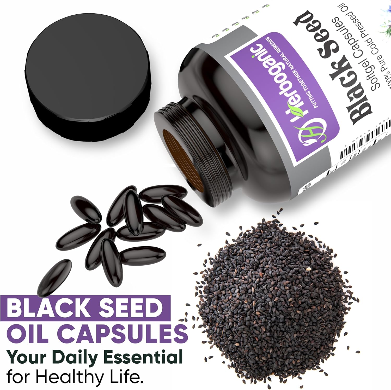 Organic Cold Pressed Black Seed Oil Softgel Capsules - 90 Count - Immunity Support & Overall Health - Herbal Blend